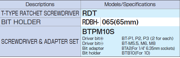 TONE T-Shaped Ratchet Screwdriver Set with Holder Magnet RDT10S Made in JAPAN 