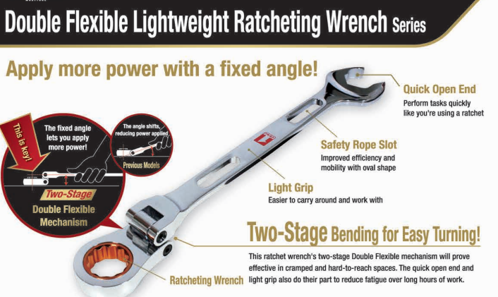 ICHINEN AXESS MUSTTOOL Double Flexible Lightweight Ratcheting Wrench Series