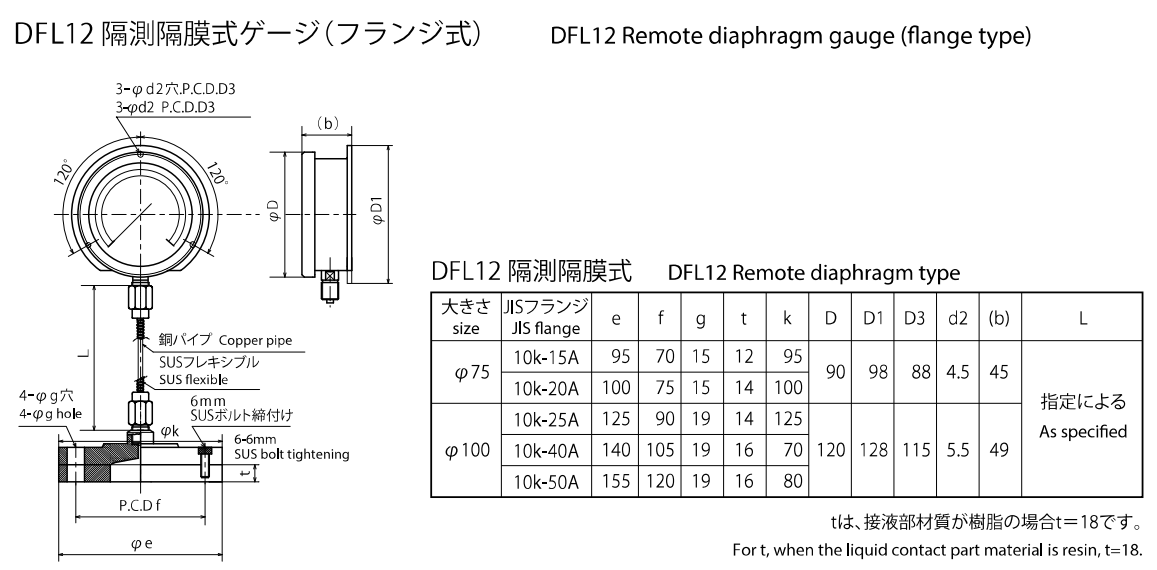 DFL12 Remote diaphragm guage(flange type)